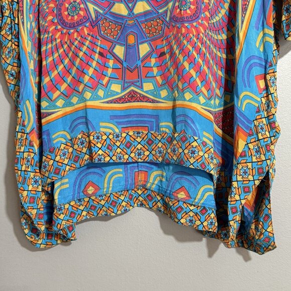 Tolani Blouse Silk Top Women Size S Boho Hippie Gypsy Vibrant Abstract Comfy Art - Picture 9 of 12